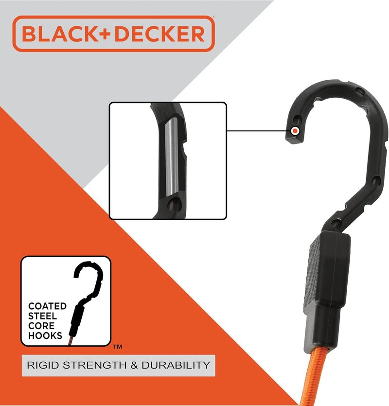 BLACK+DECKER BDX1012 Black/Orange 48" Flat Bungee Cord Straps, 2 Pack - Image 3